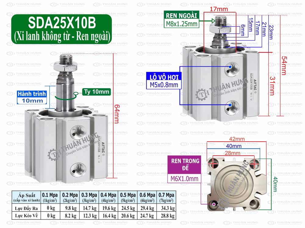 Kích thước xi lanh compact Airtac SDA25xB
