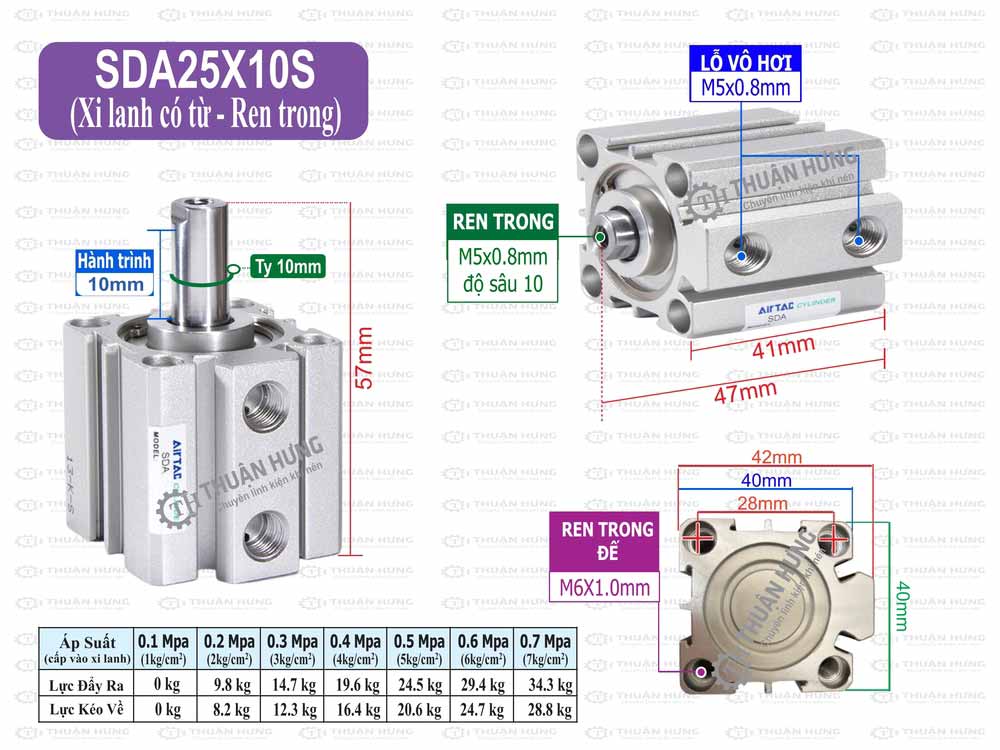 Kích thước xi lanh compact Airtac SDA25x10S