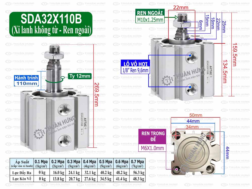 Kích thước xi lanh compact Airtac SDA32x110B