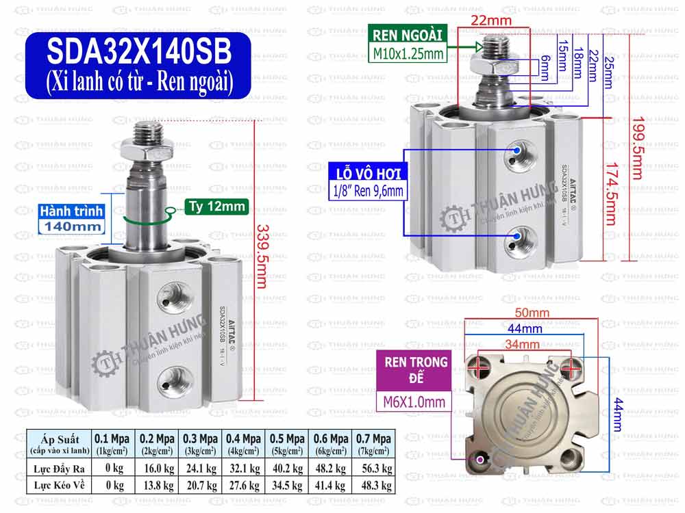 Kích thước xi lanh compact Airtac SDA32x140SB