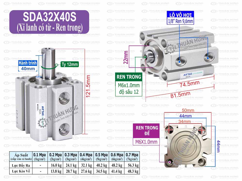 Kích thước xi lanh compact Airtac SDA32x40S