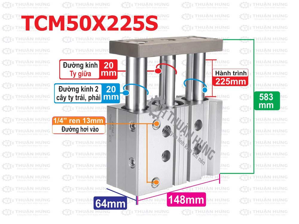 kich-thuoc-xy-lanh-khi-nen-airtac-tcm50x225s Kích thước ben hơi 3 ty Airtac TCM50X225S